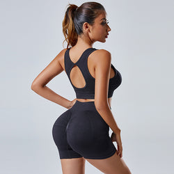 2Pcs Yoga Set Women'S Vest and Shorts Tracksuit Seamless Workout Sportswear Gym Clothing High Waist Leggings Fitness Sports Suits