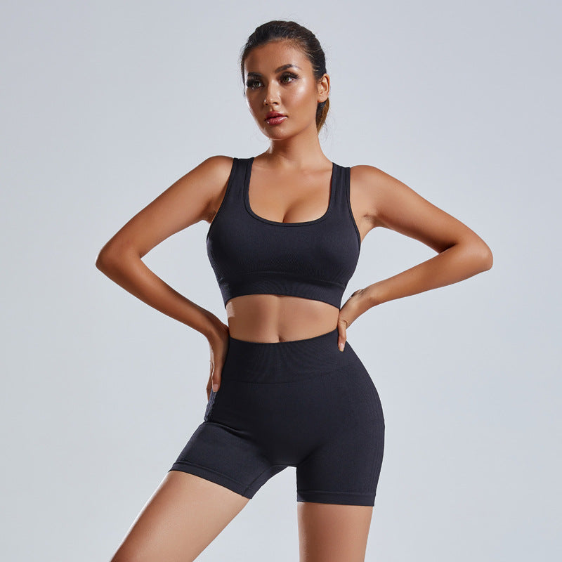 2Pcs Yoga Set Women'S Vest and Shorts Tracksuit Seamless Workout Sportswear Gym Clothing High Waist Leggings Fitness Sports Suits