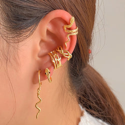 Punk Gold Plated Animal Snake Clip Earrings Ear Clip without Piercing for Women Fake Piercing Ear Cuffs Trendy Jewelry