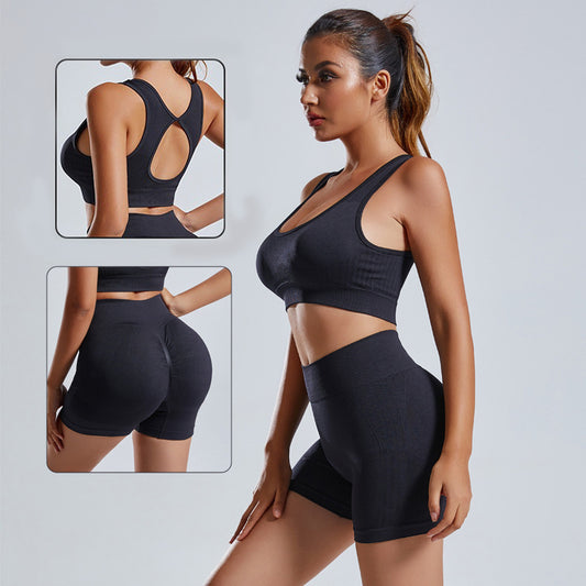 2Pcs Yoga Set Women'S Vest and Shorts Tracksuit Seamless Workout Sportswear Gym Clothing High Waist Leggings Fitness Sports Suits