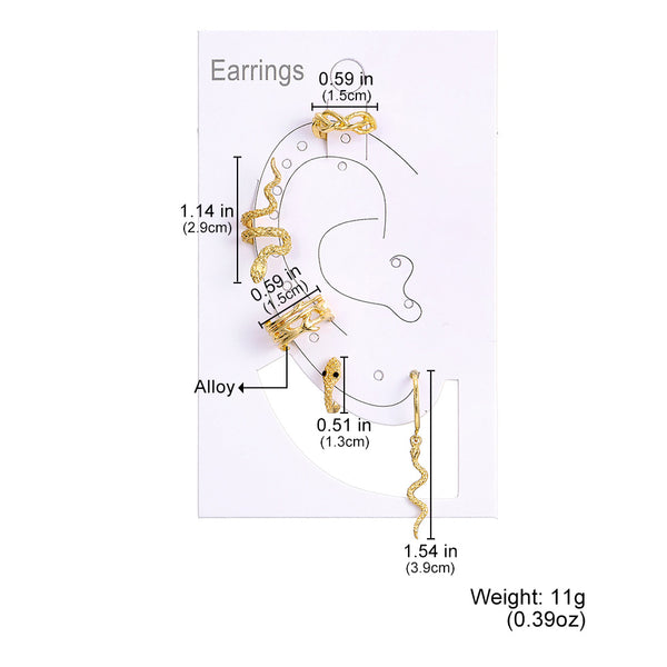 Punk Gold Plated Animal Snake Clip Earrings Ear Clip without Piercing for Women Fake Piercing Ear Cuffs Trendy Jewelry