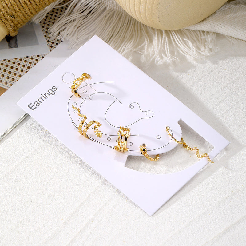 Punk Gold Plated Animal Snake Clip Earrings Ear Clip without Piercing for Women Fake Piercing Ear Cuffs Trendy Jewelry