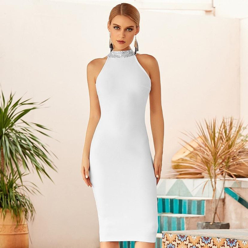 Women White Bandage Club Dress Sexy Part